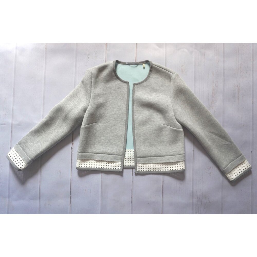 Tahari Women Gray Larissa Open Crop Jacket- Size XS - Picture 2 of 8